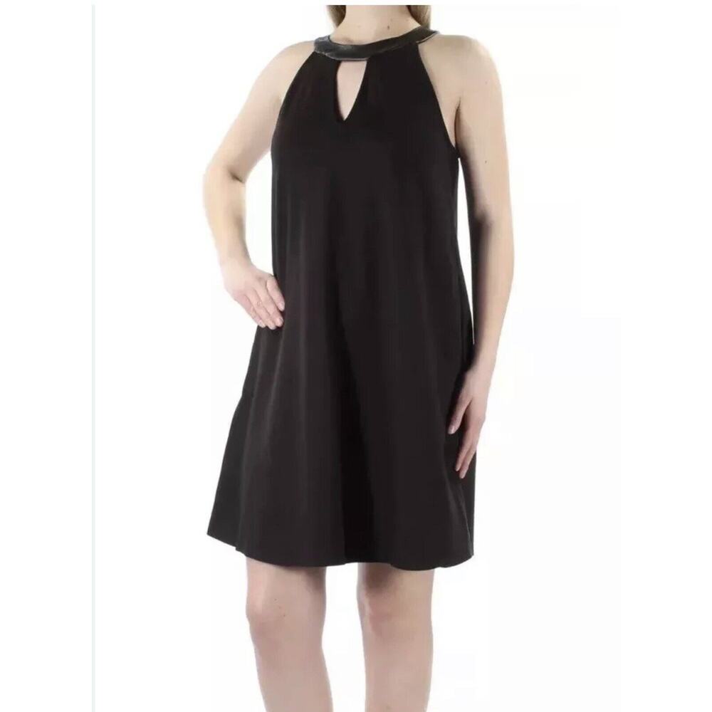Chelsea Sky Dress‎ Womens XS Black Faux Leather Cut-Out Tent Party LBD Cocktail